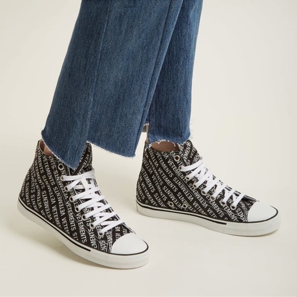 VETEMENTS Black/White Logo Print Canvas Hi-Top Sneakers Size 36. 6M - Picture 4 of 11